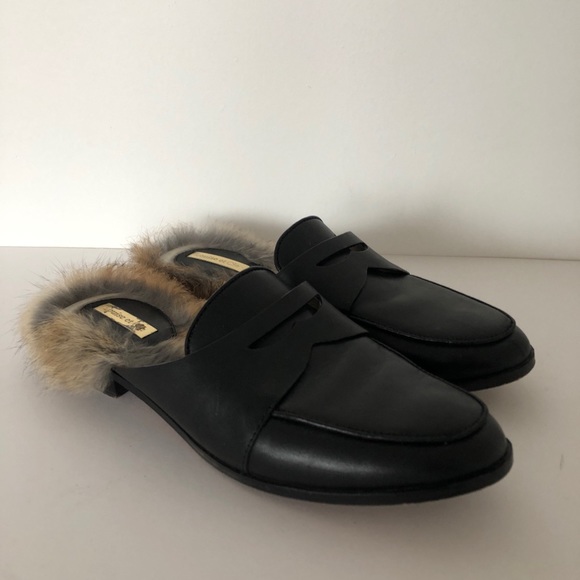 Louise Et Cie Dugan II Genuine Rabbit Fur penny loafer Mules - Picture 4 of 11